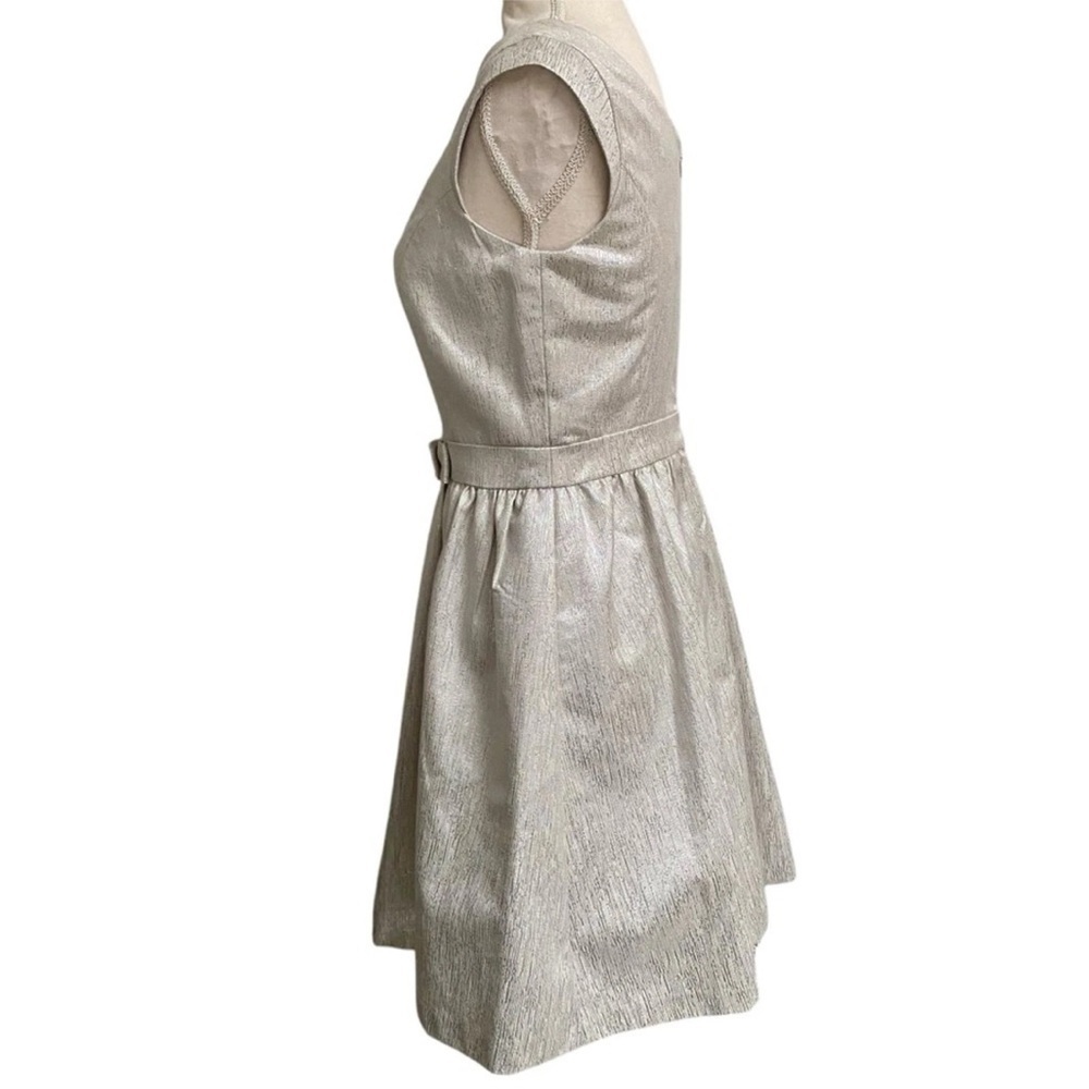 Cynthia Steffe Silver Metallic Fit & Flare Cocktail Dress Bow Waist Size 4 NWT - Picture 7 of 12